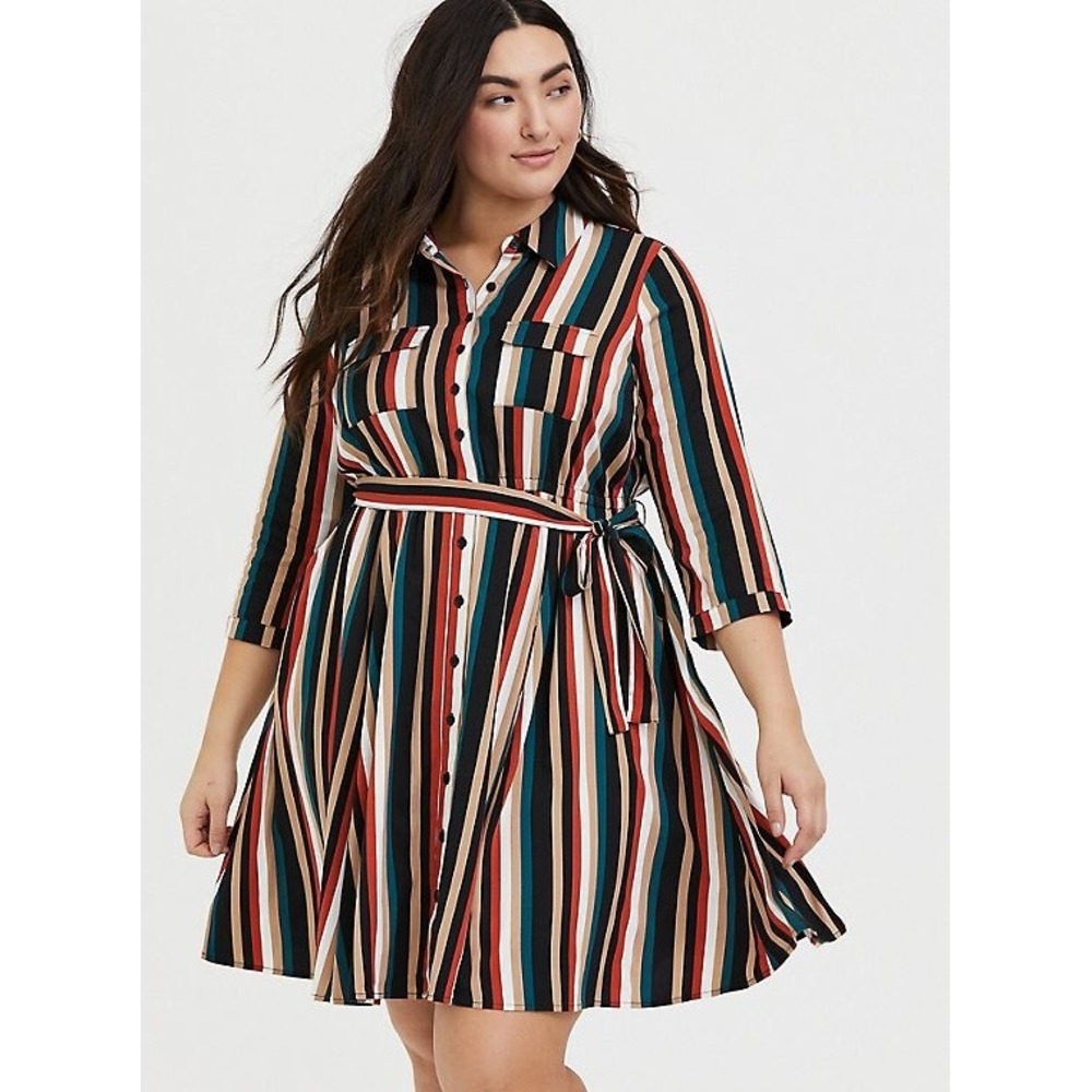 Torrid Womens 0 Large Dress Mini Challis Shirt Button Up Striped Pockets NEW